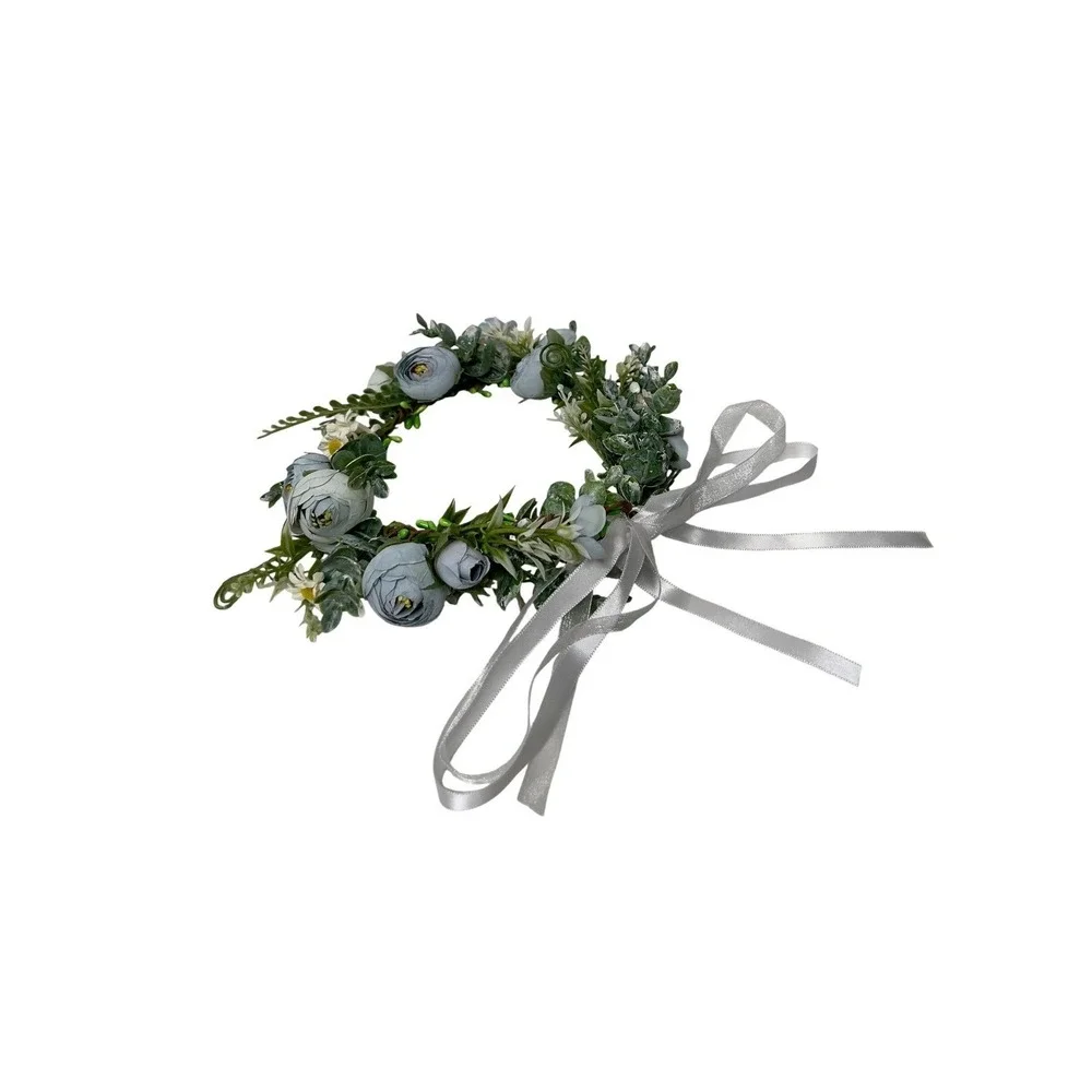 Dusty Blue Floral Crown Flower Halo Adjustable Ribbon Wedding Festival Boho‎